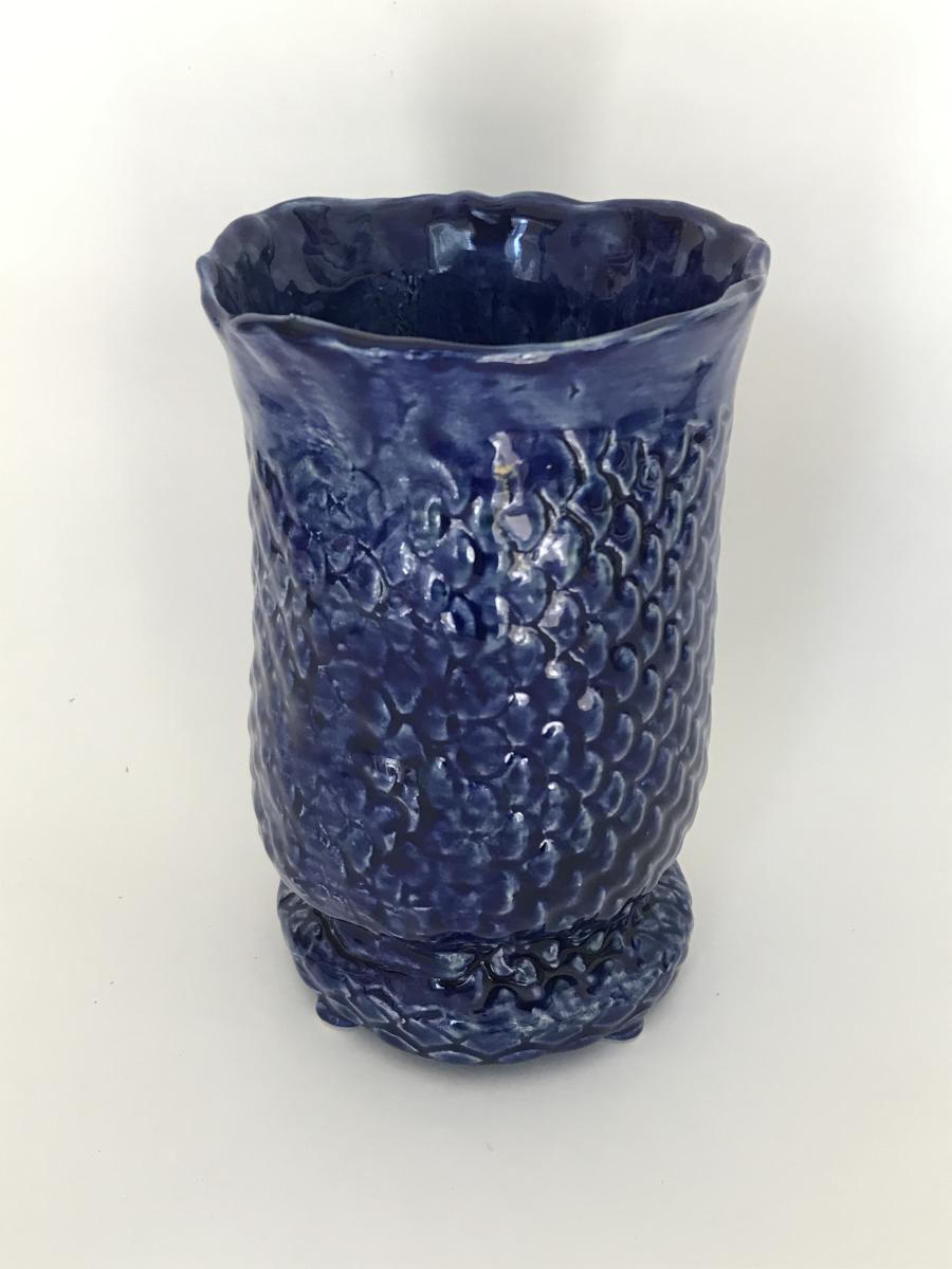 Cobalt Fish Scale 6 inch Vase