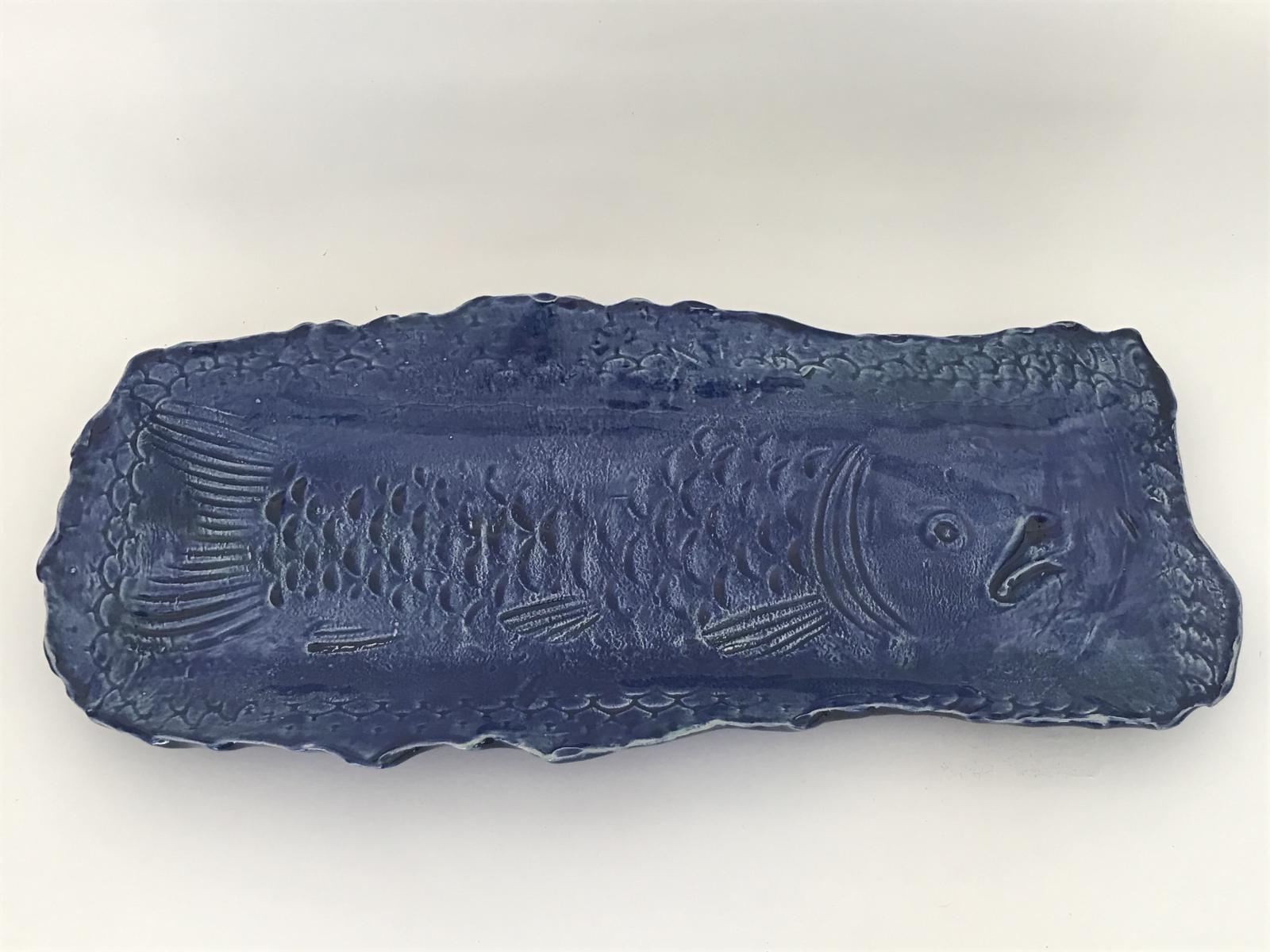 Cobalt Fish Imprint Platter 6-1/2x15 inch 