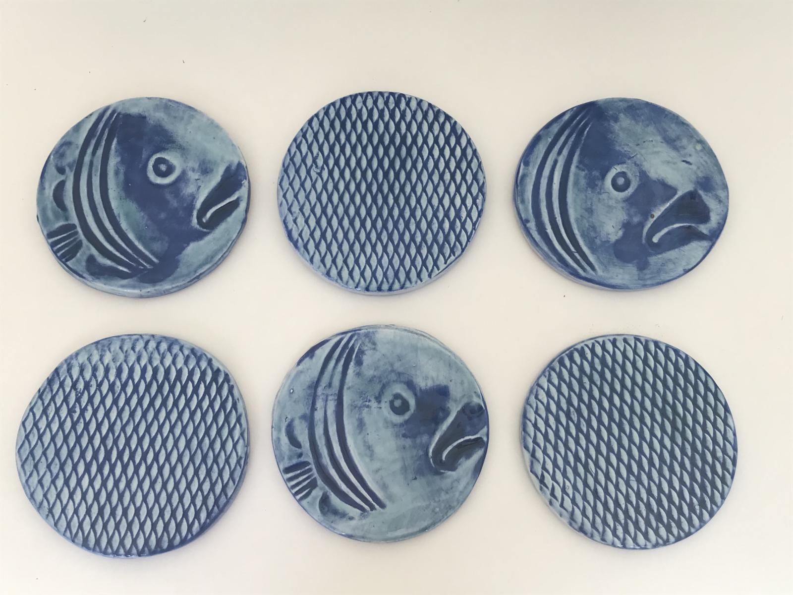 Set of 6 Fish Head and Scale Coaster Set 4 inch each