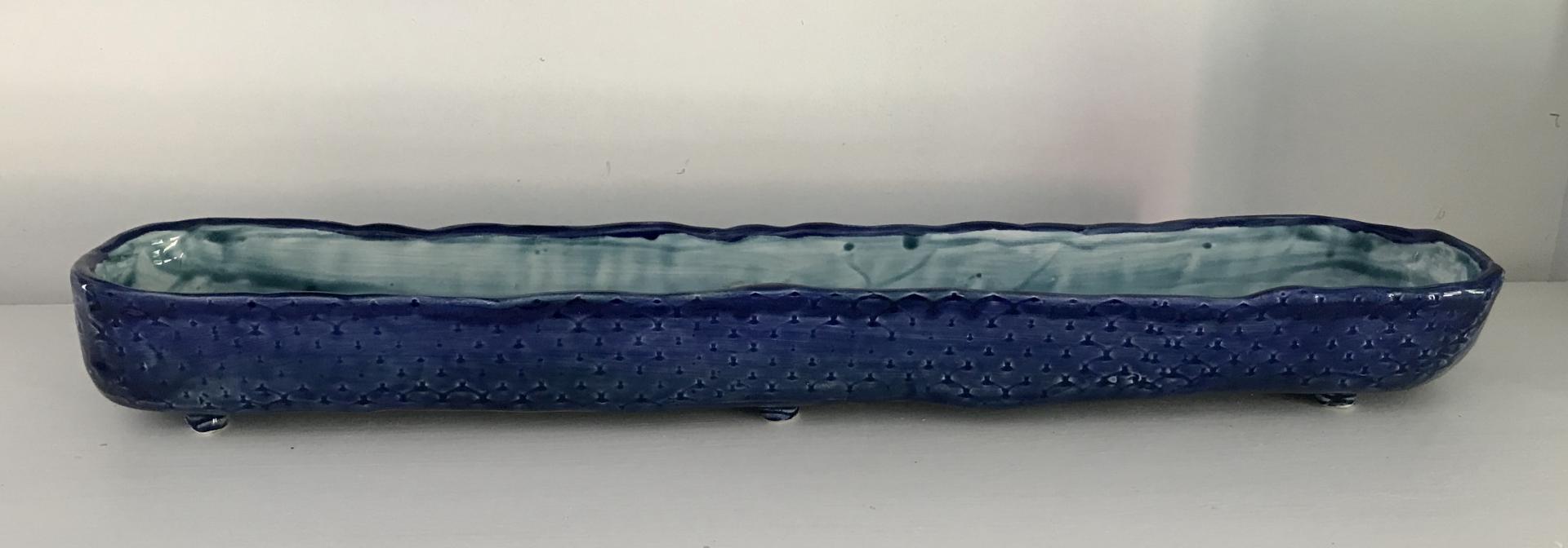 Cobalt and Aqua Fish Scale Trough 3-1/2 x 20-1/2 inch